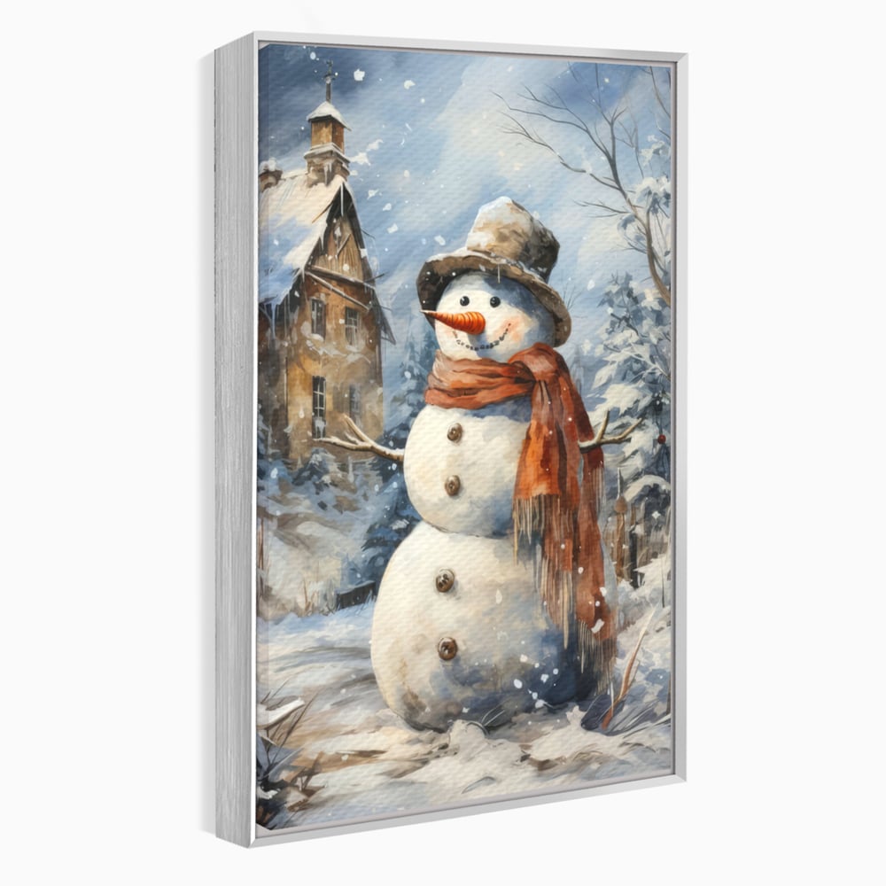 Tablou canvas cu tablou canvas cu om de zapada, in rama de aluminiu argintiu